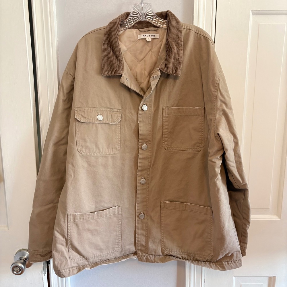 PacSun Mens XL Barn Jacket Tan Corduroy Collar Quilted Lining Workwear Chore